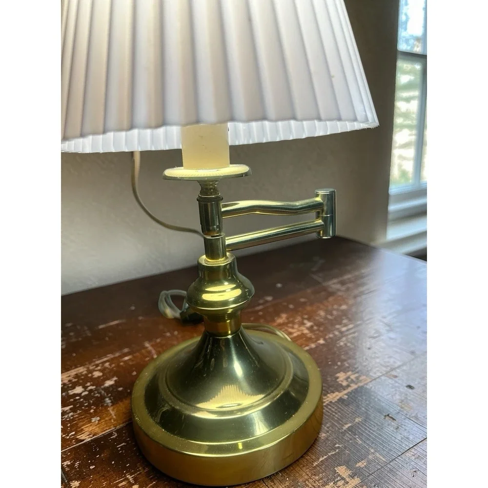 Mid Century Modern Vintage Brass Swing Arm Lamp Pleated Shade‎ 14